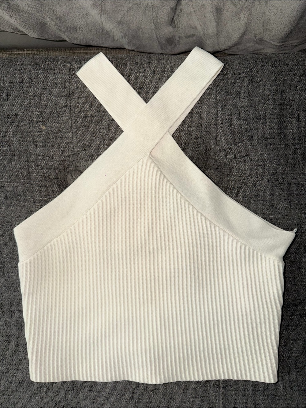 Forever 21 White Cross-Halter Ribbed Crop Top-Small